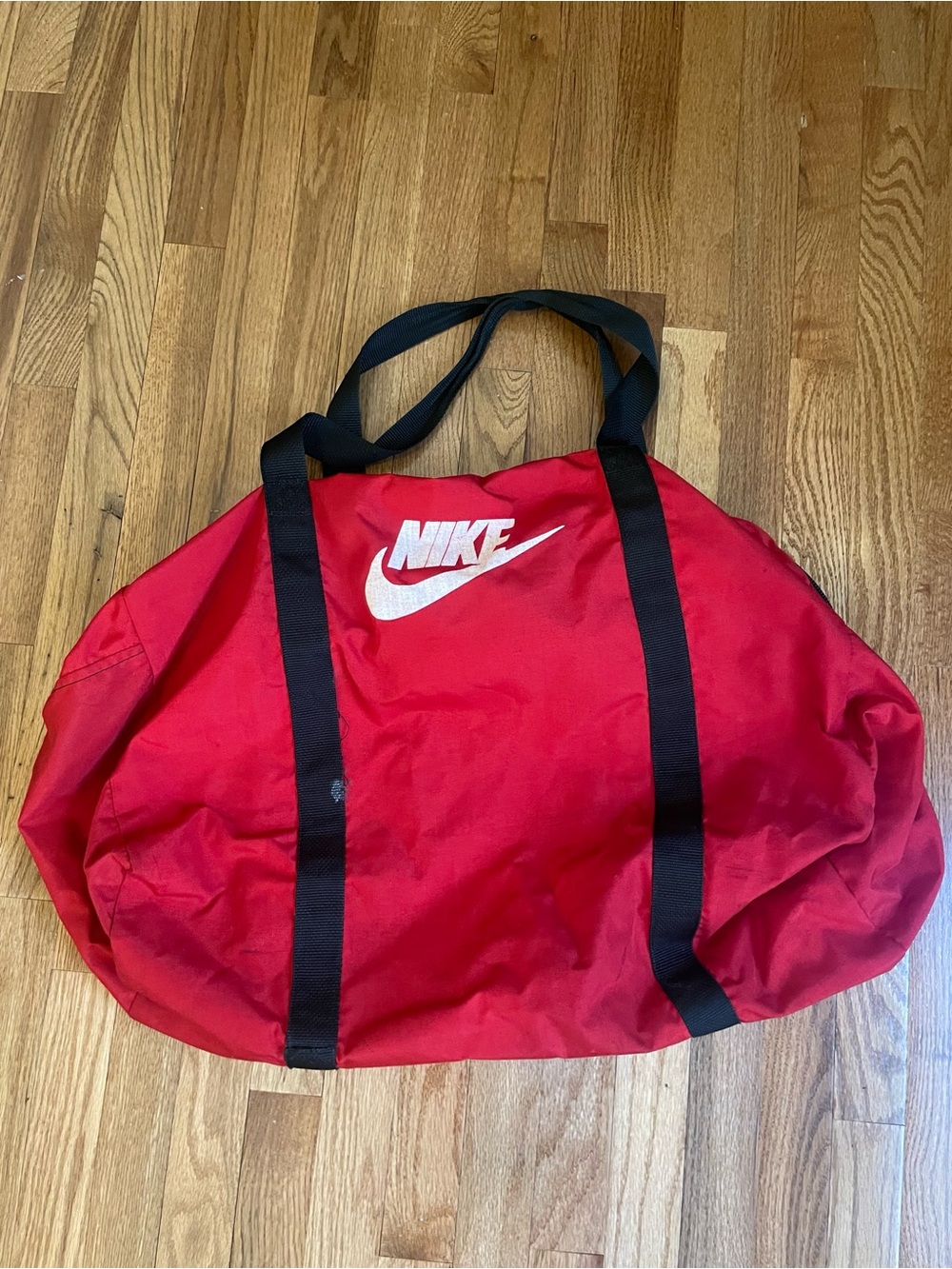 Vintage Made in USA Nike Red Duffel Bag Weekender Spell-out Black Handles